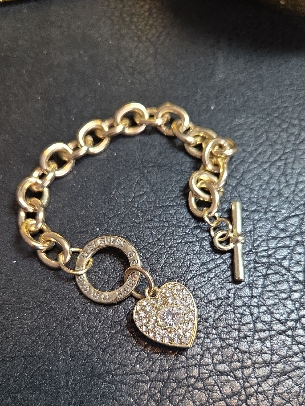 G By GUESS Gold-Tone Heart Charm Toggle Bracelet -
